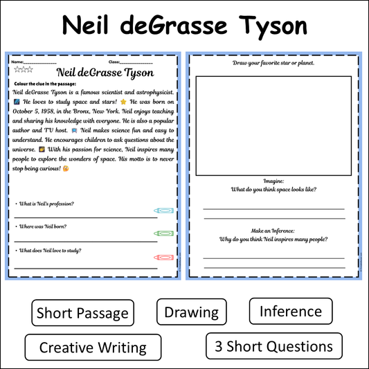 Neil deGrasse Tyson | Short Reading Comprehension Creative Worksheet