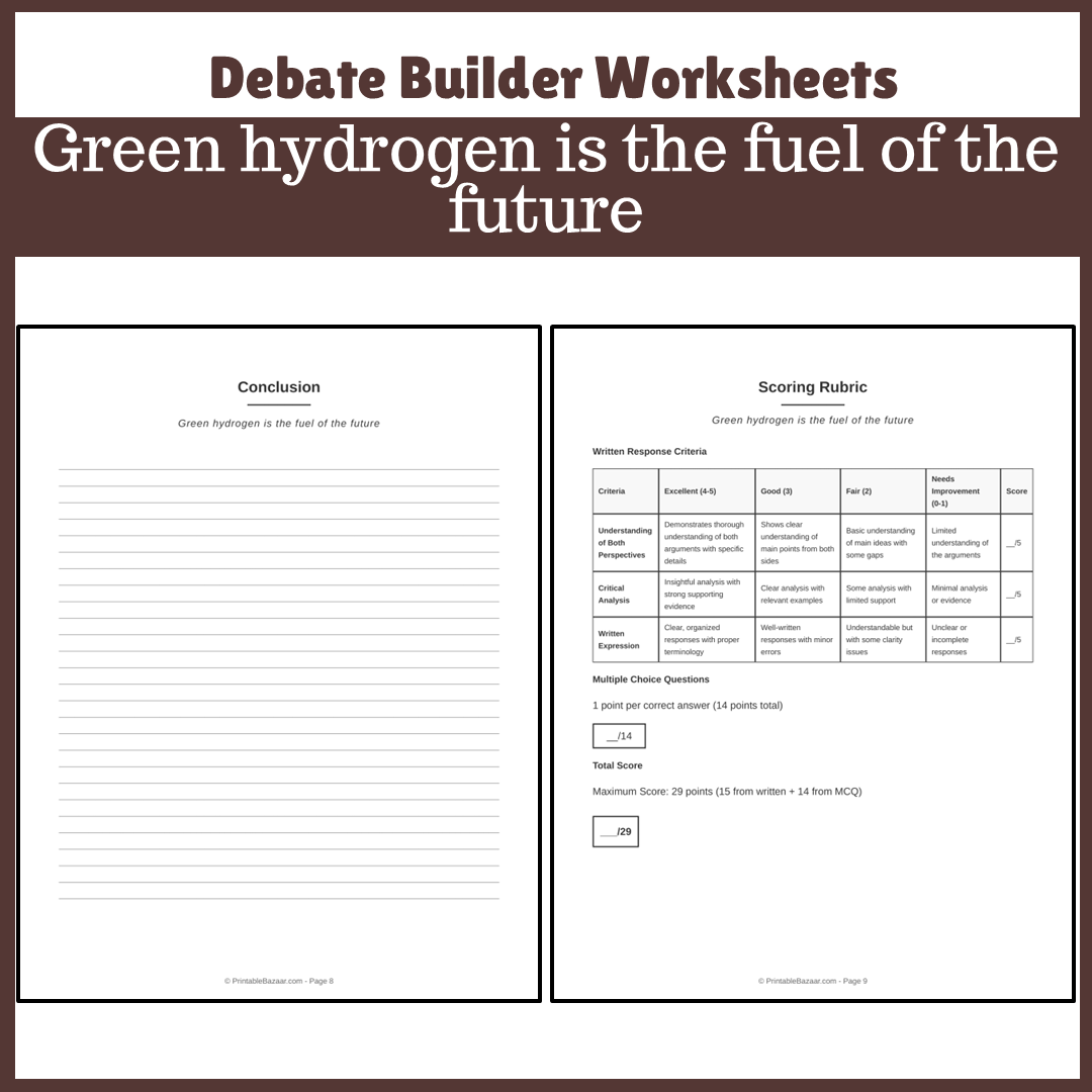 Green hydrogen is the fuel of the future | Favour and Against Worksheet Printable Activity