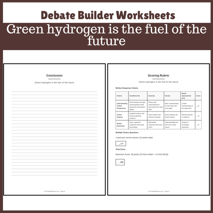 Green hydrogen is the fuel of the future | Favour and Against Worksheet Printable Activity