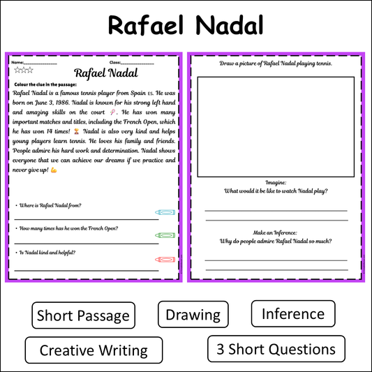 Rafael Nadal | Short Reading Comprehension Creative Worksheet