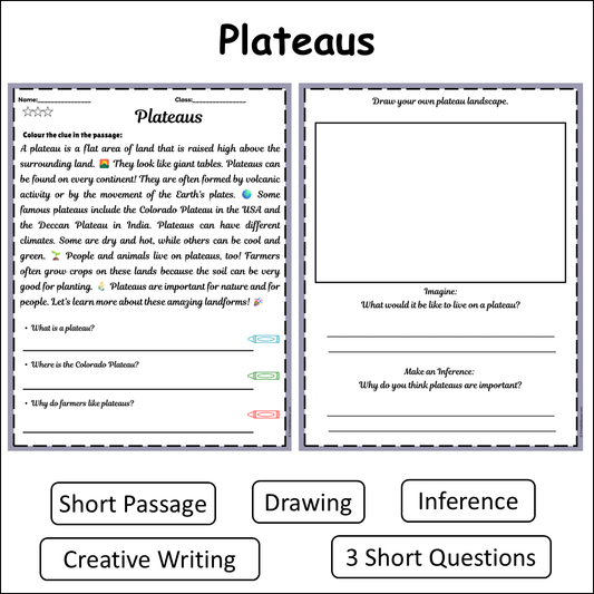 Plateaus | Short Reading Comprehension Creative Worksheet