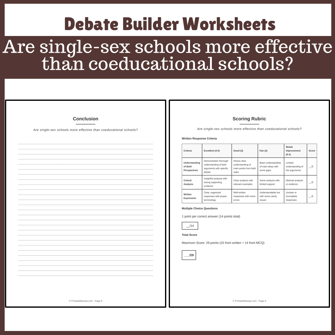 Are single-sex schools more effective than coeducational schools? | Favour and Against Worksheet Printable Activity
