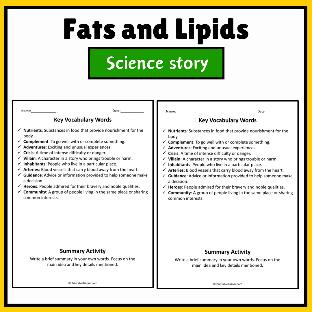 Fats and Lipids | Science Story Reading Comprehension Activity
