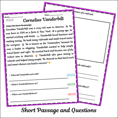 Cornelius Vanderbilt | Short Reading Comprehension Creative Worksheet