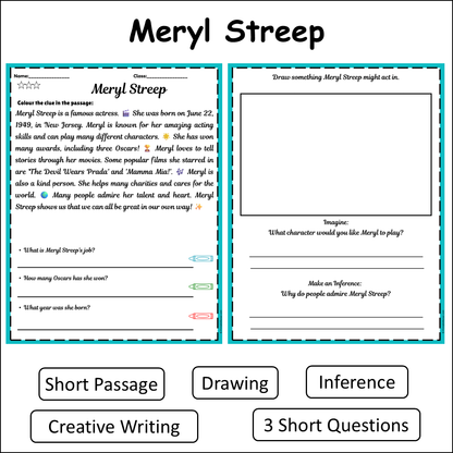 Meryl Streep | Short Reading Comprehension Creative Worksheet