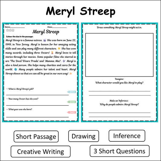Meryl Streep | Short Reading Comprehension Creative Worksheet