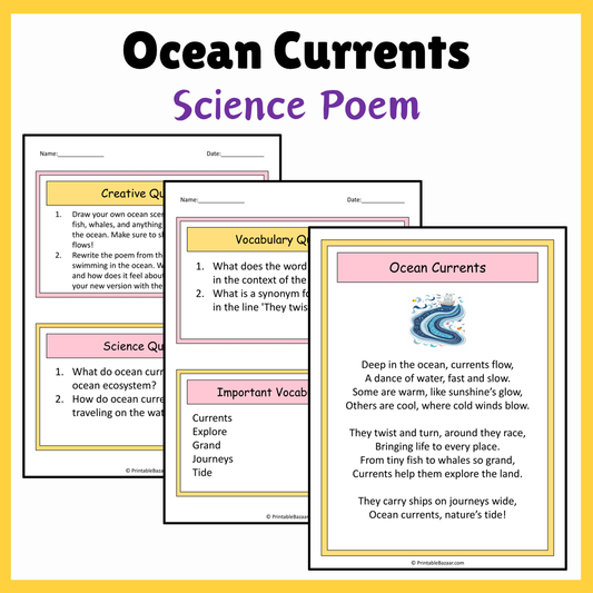 Ocean Currents | Science Poem Reading Comprehension Activity