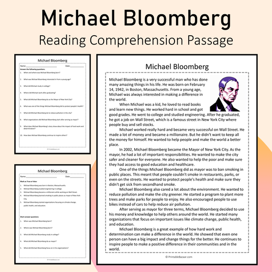 Michael Bloomberg | Reading Comprehension Passage Printable Activity