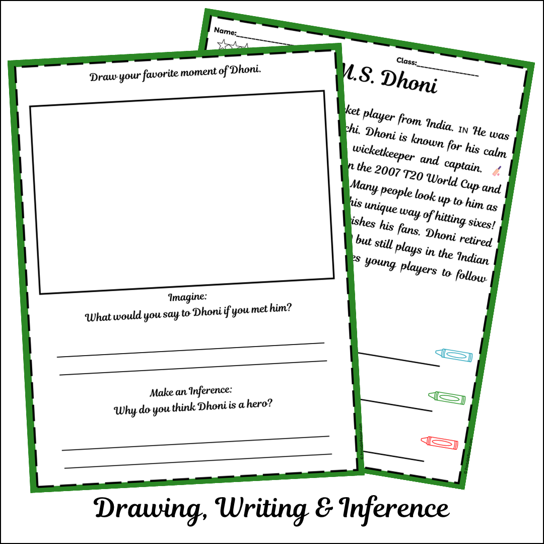 M.S. Dhoni | Short Reading Comprehension Creative Worksheet