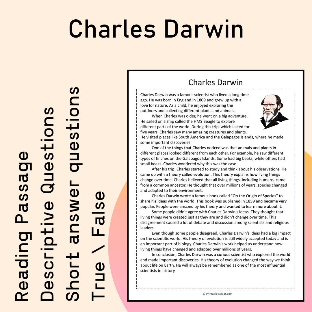 Charles Darwin | Reading Comprehension Passage Printable Activity