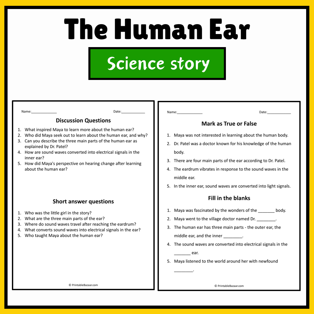 The Human Ear | Science Story Reading Comprehension Activity