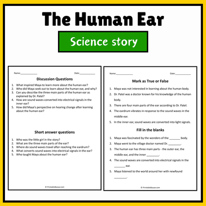 The Human Ear | Science Story Reading Comprehension Activity