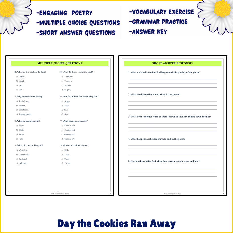 Day the Cookies Ran Away | Poem Grammar Worksheet Printable Activity