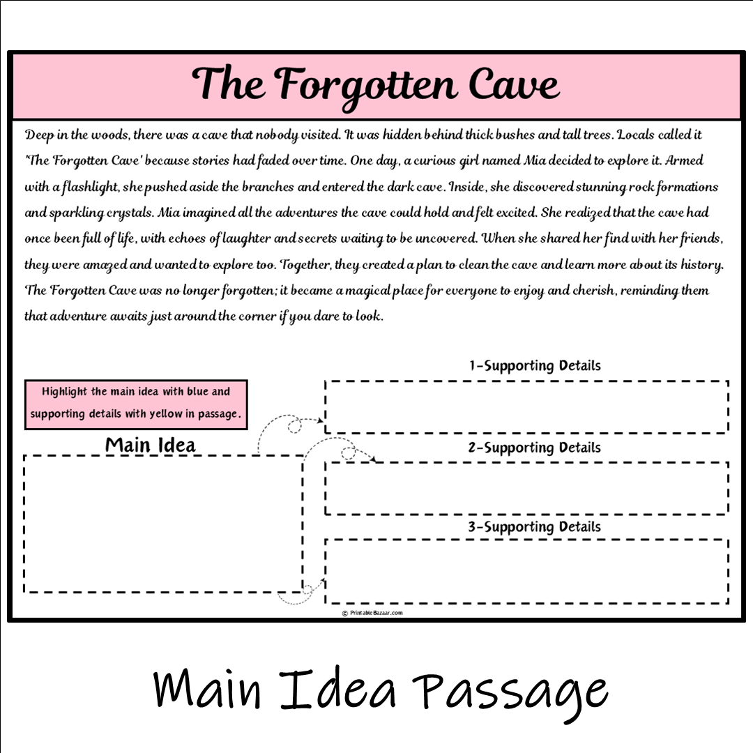 The Forgotten Cave | Main Idea and Supporting Details Reading Passage and Questions