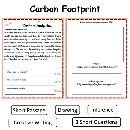Carbon Footprint | Short Reading Comprehension Creative Worksheet