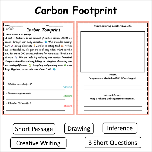Carbon Footprint | Short Reading Comprehension Creative Worksheet