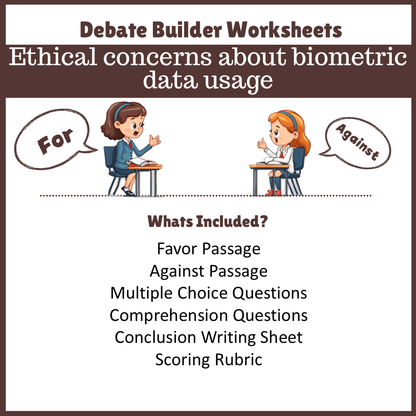 Ethical concerns about biometric data usage | Favour and Against Worksheet Printable Activity