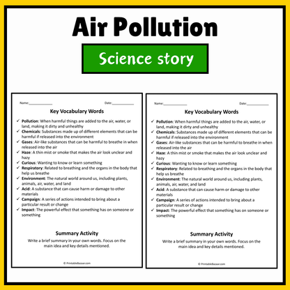 Air Pollution | Science Story Reading Comprehension Activity
