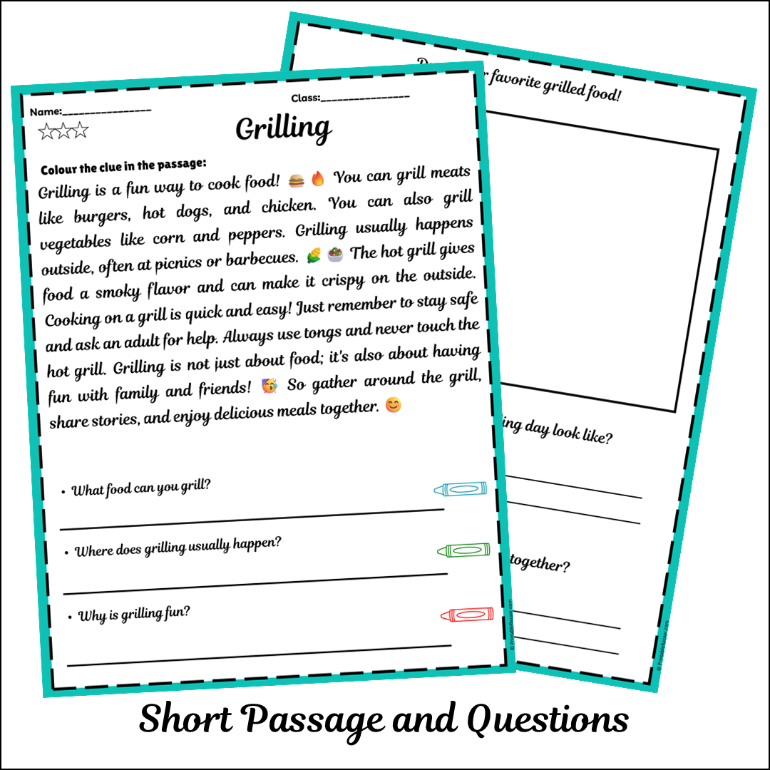 Grilling | Short Reading Comprehension Creative Worksheet