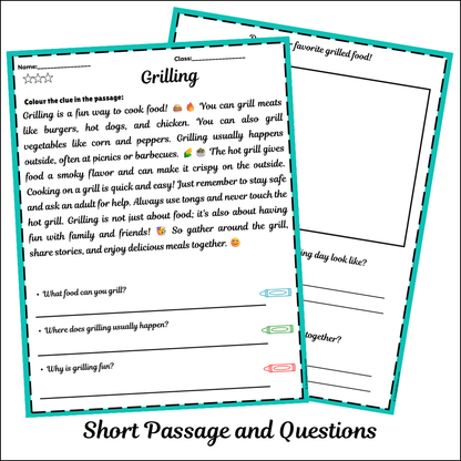 Grilling | Short Reading Comprehension Creative Worksheet