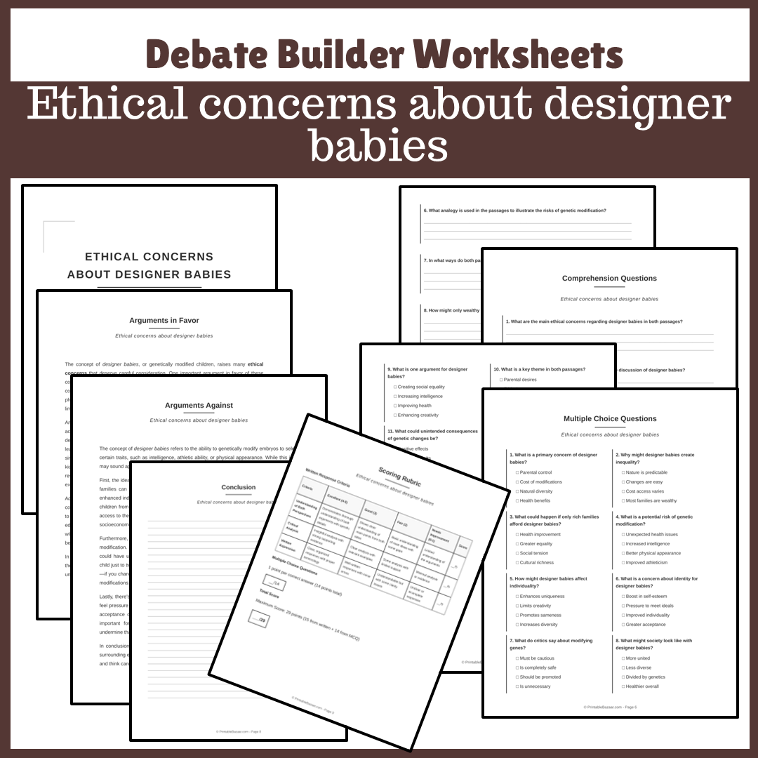 Ethical concerns about designer babies | Favour and Against Worksheet Printable Activity