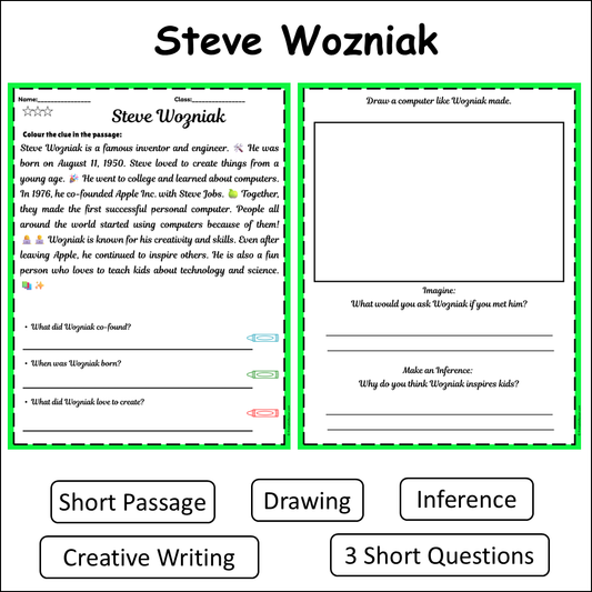 Steve Wozniak | Short Reading Comprehension Creative Worksheet