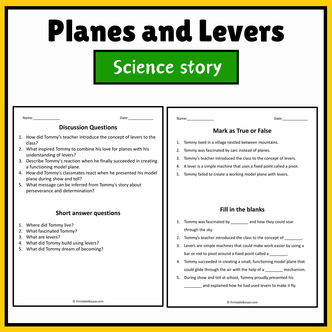 Planes and Levers | Science Story Reading Comprehension Activity