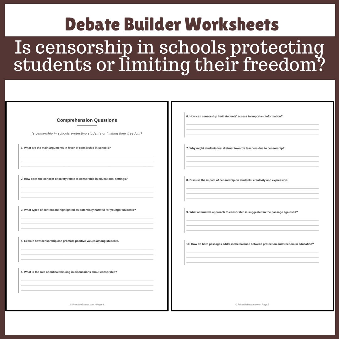 Is censorship in schools protecting students or limiting their freedom? | Favour and Against Worksheet Printable Activity