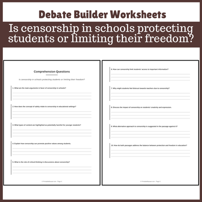 Is censorship in schools protecting students or limiting their freedom? | Favour and Against Worksheet Printable Activity