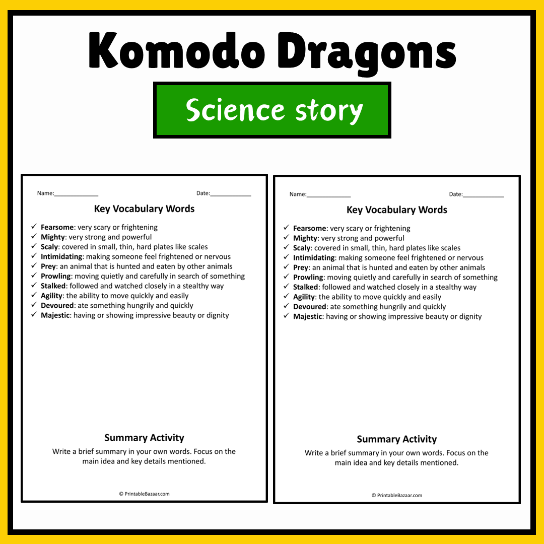 Komodo Dragons | Science Story Reading Comprehension Activity