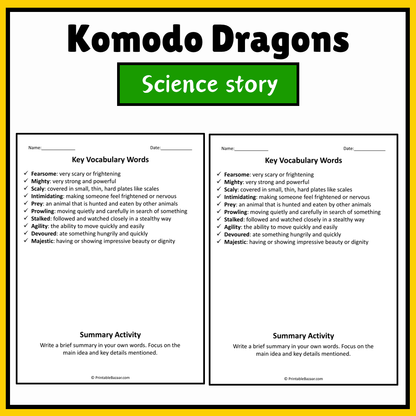 Komodo Dragons | Science Story Reading Comprehension Activity
