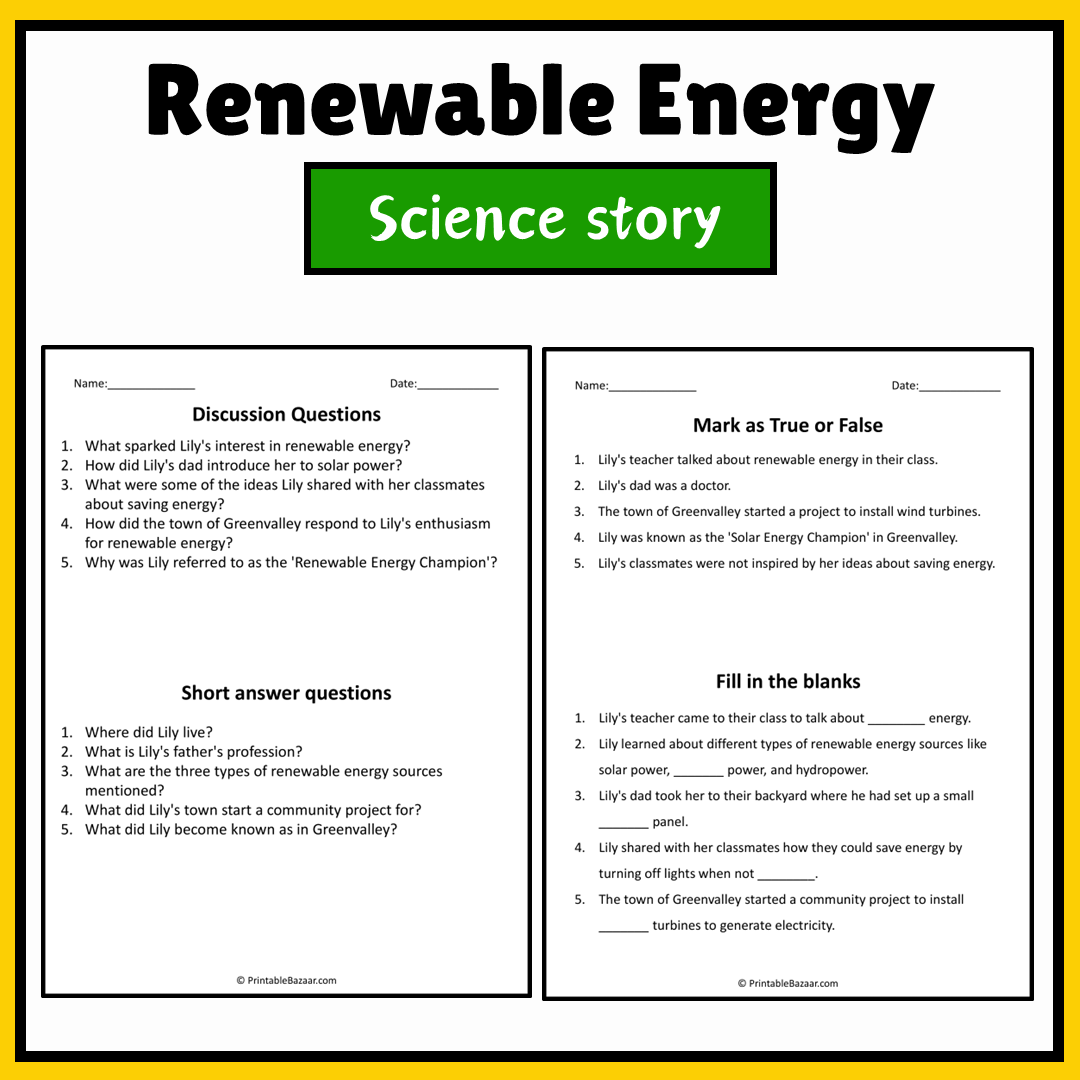 Renewable Energy | Science Story Reading Comprehension Activity