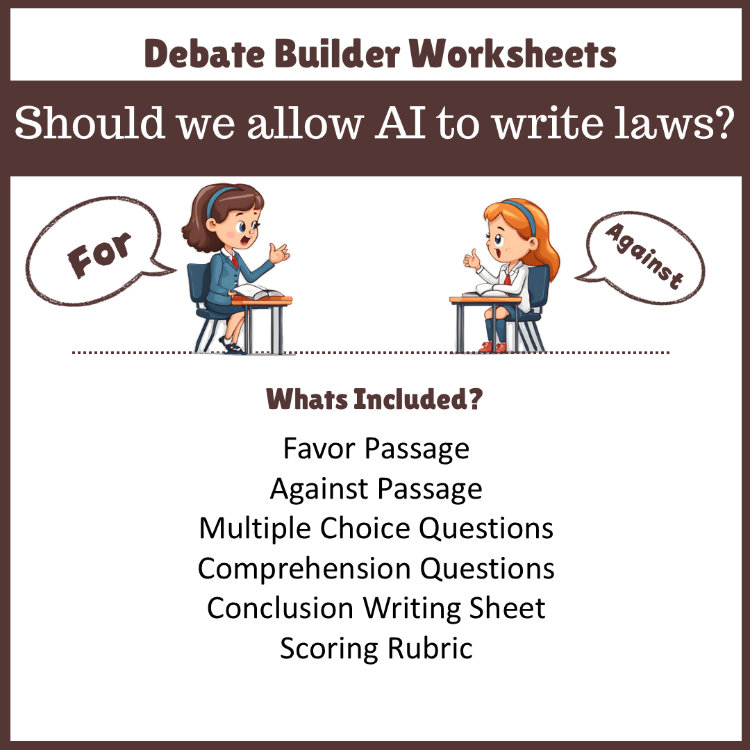 Should we allow AI to write laws? | Favour and Against Worksheet Printable Activity