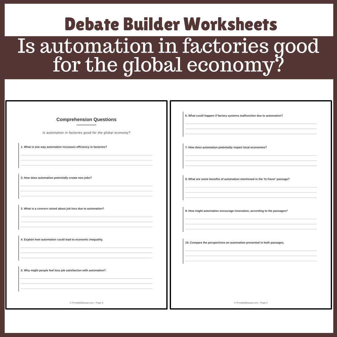 Is automation in factories good for the global economy? | Favour and Against Worksheet Printable Activity