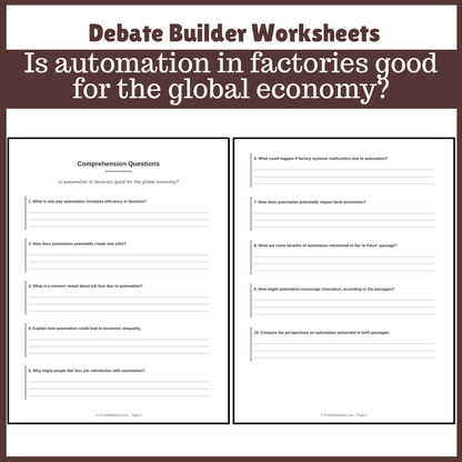 Is automation in factories good for the global economy? | Favour and Against Worksheet Printable Activity