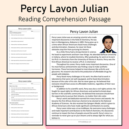 Percy Lavon Julian | Reading Comprehension Passage Printable Activity