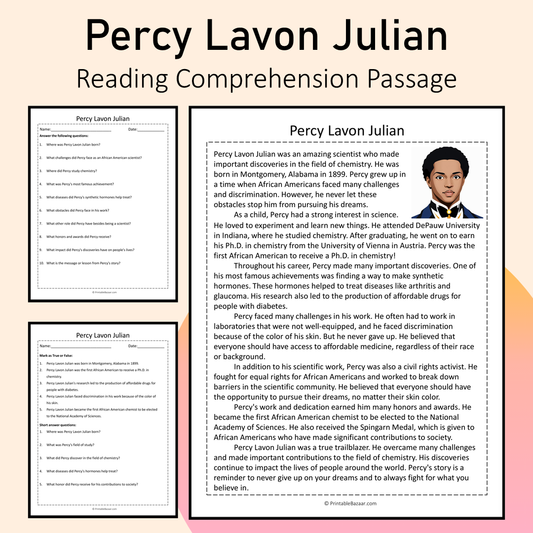 Percy Lavon Julian | Reading Comprehension Passage Printable Activity
