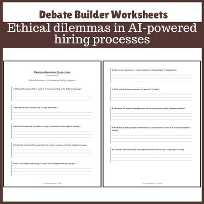 Ethical dilemmas in AI-powered hiring processes | Favour and Against Worksheet Printable Activity