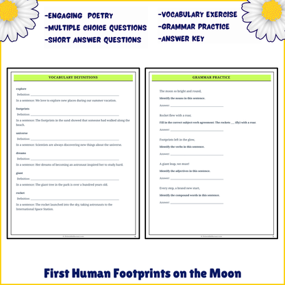 First Human Footprints on the Moon | Poem Grammar Worksheet Printable Activity