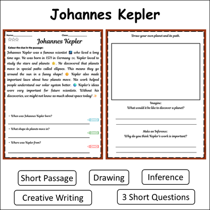 Johannes Kepler | Short Reading Comprehension Creative Worksheet