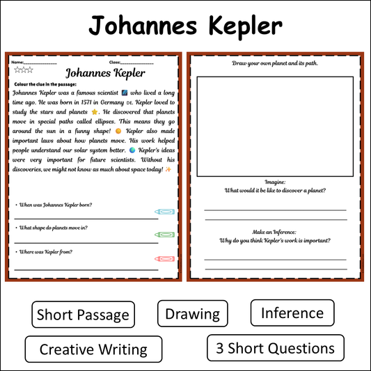 Johannes Kepler | Short Reading Comprehension Creative Worksheet