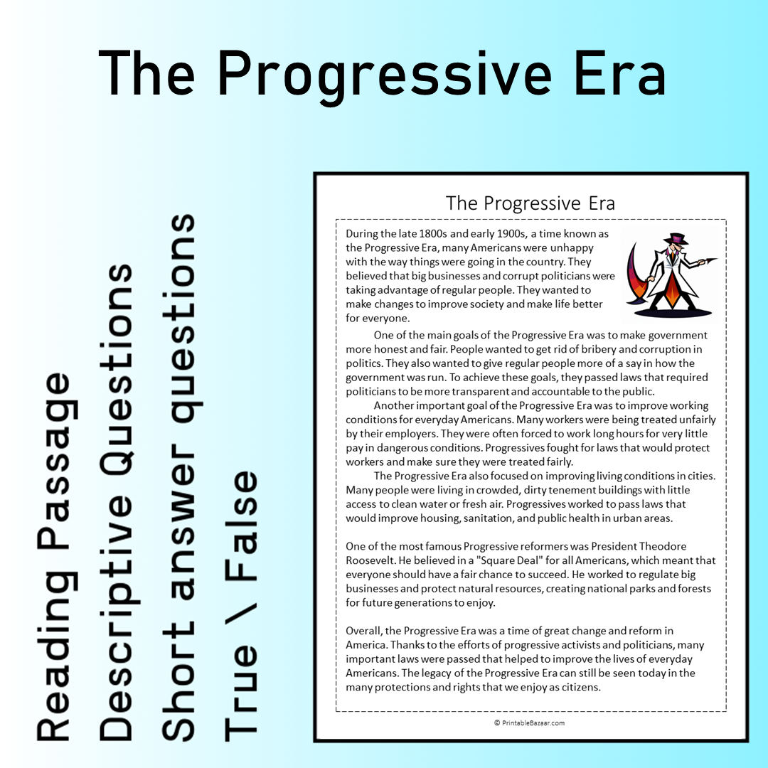 The Progressive Era | Reading Comprehension Passage Printable Worksheet