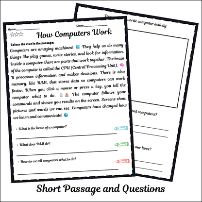 How Computers Work | Short Reading Comprehension Creative Worksheet