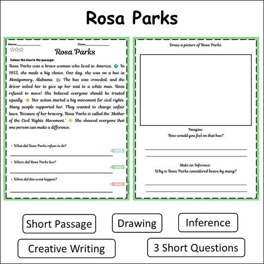Rosa Parks | Short Reading Comprehension Creative Worksheet