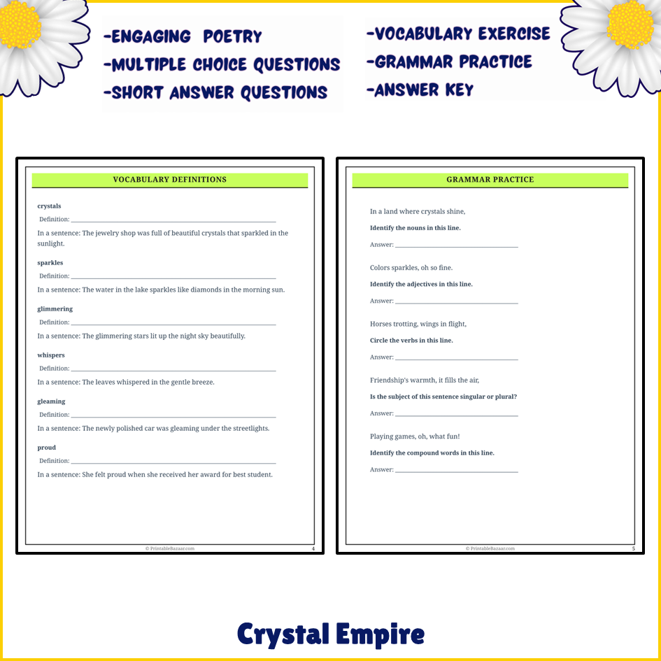 Crystal Empire | Poem Grammar Worksheet Printable Activity