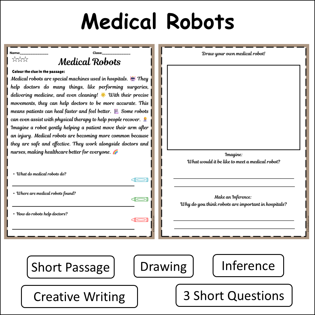 Medical Robots | Short Reading Comprehension Creative Worksheet