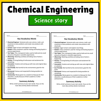 Chemical Engineering | Science Story Reading Comprehension Activity