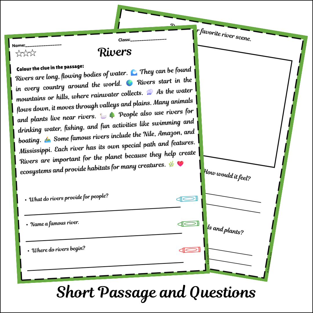 Rivers | Short Reading Comprehension Creative Worksheet