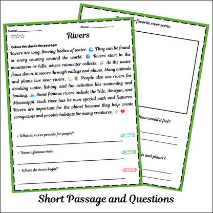 Rivers | Short Reading Comprehension Creative Worksheet
