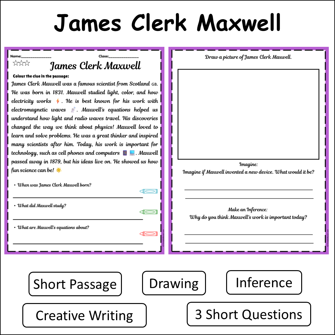 James Clerk Maxwell | Short Reading Comprehension Creative Worksheet